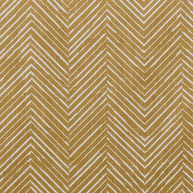Lulu Ochra - White fabric with Yellow Orange Print. Abstract Print, Linen Mix