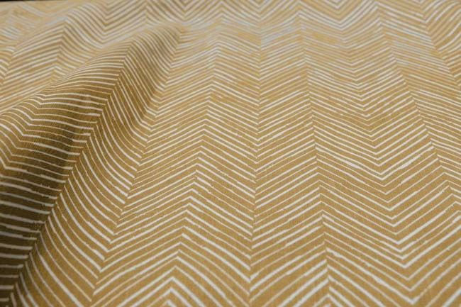 Lulu Ochra - White fabric with Yellow Orange Print. Abstract Print, Linen Mix