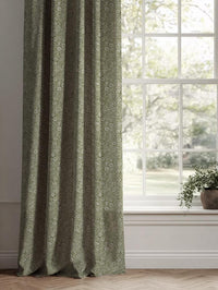 Green Floral Linen Curtain - Cheye Khaki - Natural base fabric.