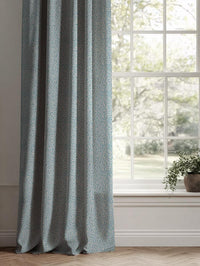 Blue Abstract Linen Curtain - Freeda Blue Stone - Natural base fabric.