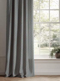 Blue Abstract Linen Curtain - Kirabe Blue - Natural base fabric.