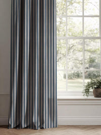 Blue Striped Linen Curtain - Lisabella Denim - Natural base fabric.