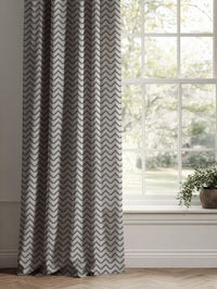 Grey Patterned Linen Curtains - Azig Ash - Natural base fabric.