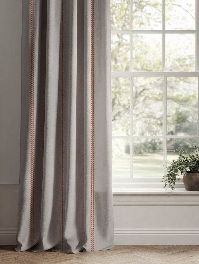 Red / Orange Striped Linen Curtains - Berit-NAT Terracotta - Natural base fabric.