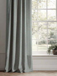 Blue Patterned Linen Curtains - Brita Duck Egg - Natural base fabric.