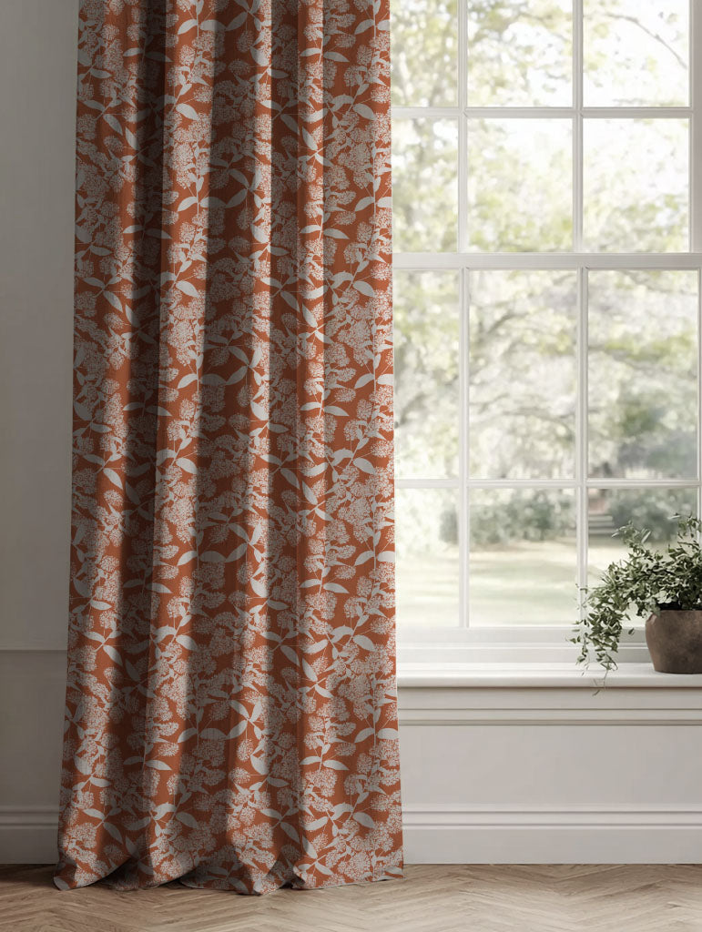 Orange Floral Linen Curtains - Dagmar-INV Pumpkin - Natural base fabric.