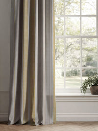 Yellow Striped Linen Curtains - Else Mustard - Natural base fabric.