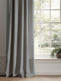 Blue Striped Linen Curtains - Evianne Blue Stone - Natural base fabric.