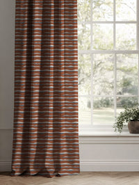 Orange Patterned Linen Curtains - Fransibella Terracotta-NAT - Natural base fabric.
