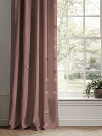 Red Patterned Linen Curtains - Hugo Crimson Red - Natural base fabric.