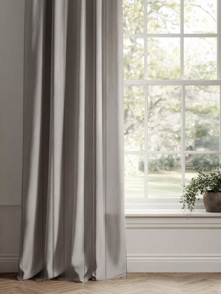 Black Striped Linen Curtains - Inari Noir - Natural base fabric.