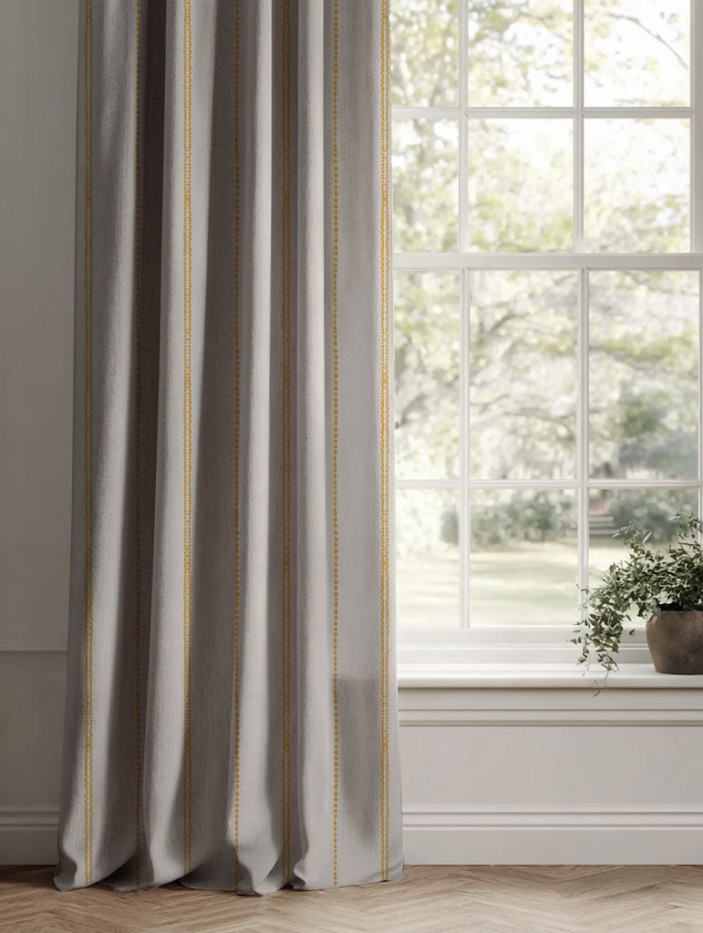 Yellow Striped Linen Curtains - Inga-NAT Honey - Natural base fabric.