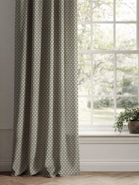 Green Patterned Linen Curtains - Jonna Khaki - Natural base fabric.