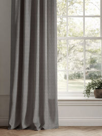 Grey Striped Linen Curtains - Laila Ash - Natural base fabric.