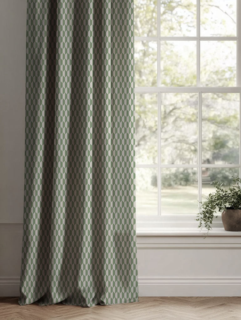 Green Patterned Linen Curtains - Lana Jade Mist - Natural base fabric.