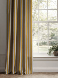 Yellow Striped Linen Curtains - Liliana Honey-NAT - Natural base fabric.