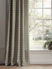 Green Patterned Linen Curtains - Millie Khaki - Natural base fabric.