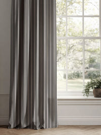 Black Striped Linen Curtains - Olga Black - Natural base fabric.