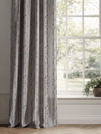 Blue Patterned Linen Curtains - Pearls Deep Blue - Natural base fabric.