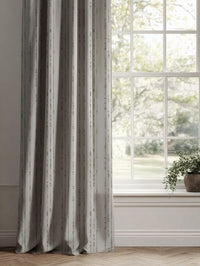 Green Patterned Linen Curtains - Pearls Jade Mist - Natural base fabric.