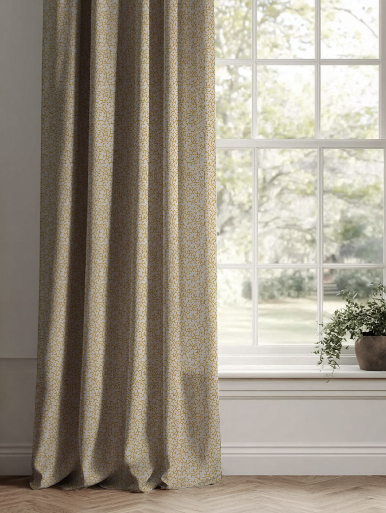 Yellow Botanical Linen Curtains - Phila Mustard - Natural base fabric.