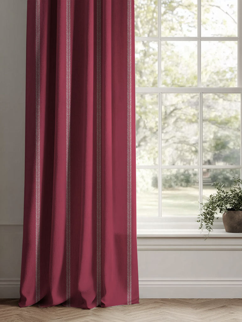Red Striped Linen Curtains - Rana Cherry - Natural base fabric.