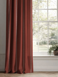 Red Striped Linen Curtains - Rana Crimson Red - Natural base fabric.