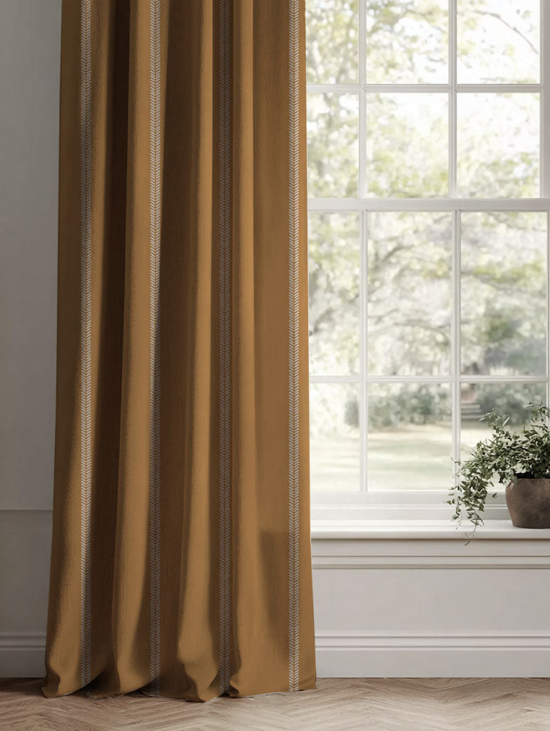 Orange / Yellow Striped Linen Curtains - Rana Gold Ochre - Natural base fabric.