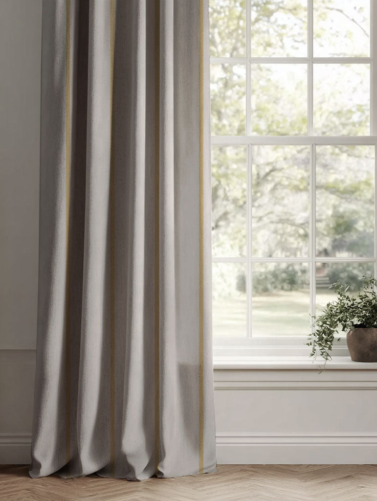 Yellow Striped Linen Curtains - Ronja Mustard - Natural base fabric.