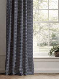 Blue Botanical Linen Curtains - Saana Deep Blue - Natural base fabric.