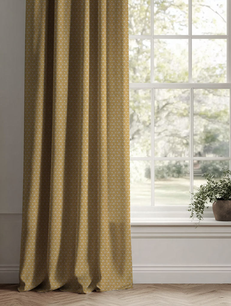 Yellow Botanical Linen Curtains - Saana Mustard - Natural base fabric.