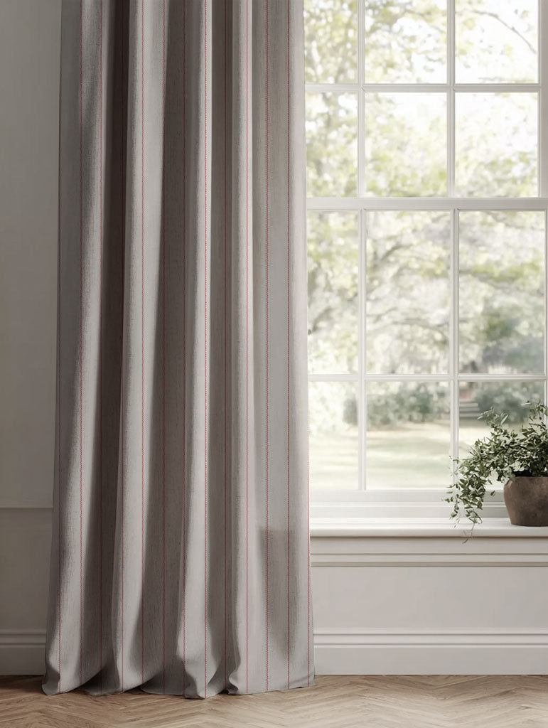 Red Striped Linen Curtains - Solveig Cherry - Natural base fabric.