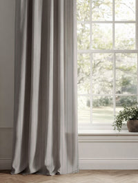 Green Striped Linen Curtains - Solveig Sage - Natural base fabric.