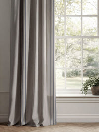 Blue Striped Linen Curtains - Telma Deep Blue - Natural base fabric.