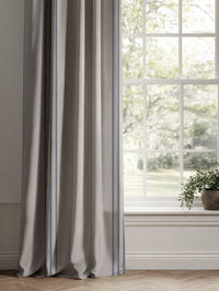 Blue Striped Linen Curtains - Telma Night Blue - Natural base fabric.