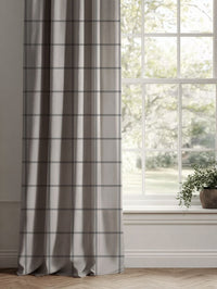 Grey Checked Linen Curtains - Tove Ash - Natural base fabric.