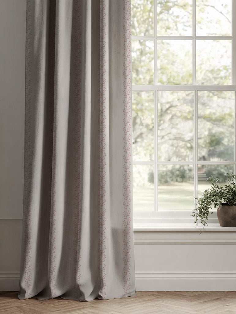 Shena Dusty Pink Curtain - Natural fabric with botanical Pink print