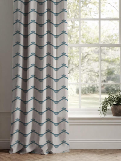 Blue Abstract Linen Curtain - Nelani Blue Stone - Natural base fabric.