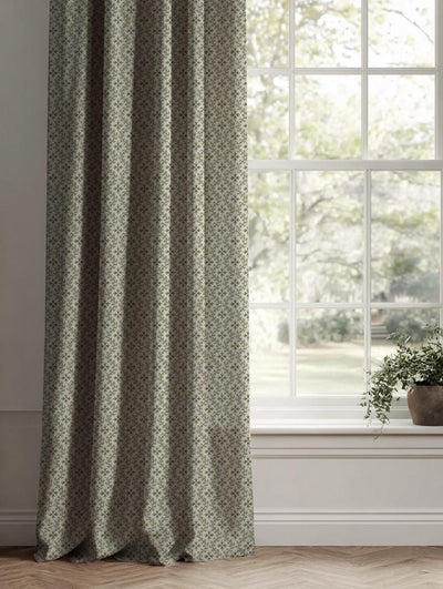Green Abstract Linen Curtain - Unica Khaki - Natural base fabric.
