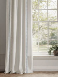 Blue Striped Linen Curtains - Berit Agate Blue - White base fabric.