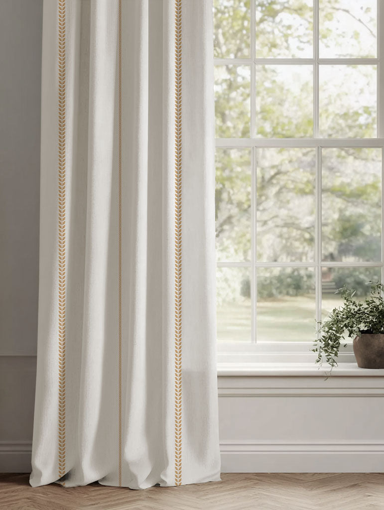Orange / Yellow Striped Linen Curtains - Berit Ochre - White base fabric.
