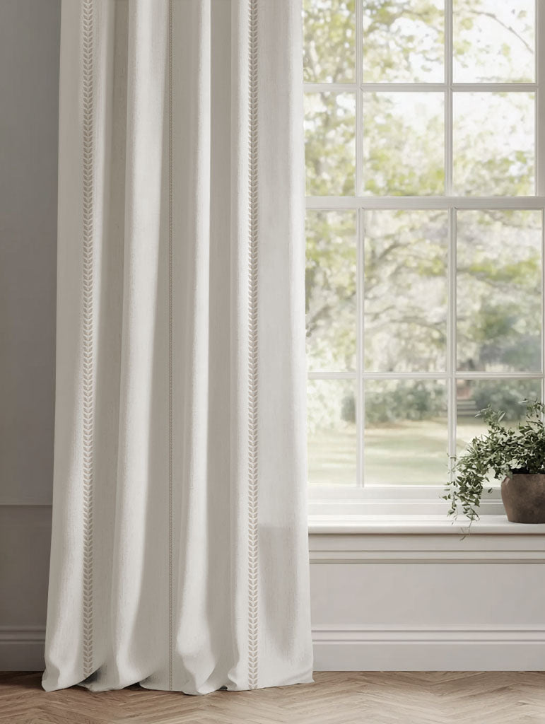 Neutral / Brown Striped Linen Curtains - Berit Taupe - White base fabric.