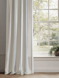 Blue Striped Linen Curtains - Brea Agate Blue-WHT - White base fabric.