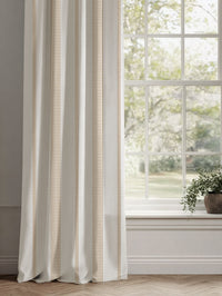 Orange Striped Linen Curtains - Brea Ochre-WHT - White base fabric.