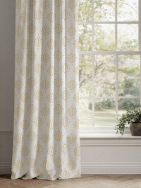 Yellow Patterned Linen Curtains - Britt Dijon - White base fabric.