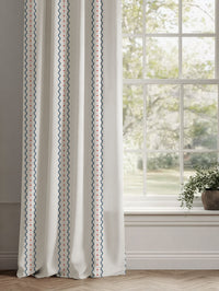 Red / Blue Striped Linen Curtains - Daphne Red Ink-WHT - White base fabric.