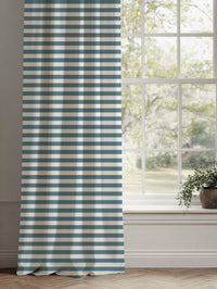 Blue Striped Linen Curtains - Della Paris Blue-WHT - White base fabric.