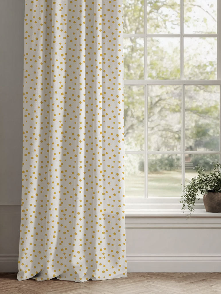 Yellow Spotted Linen Curtains - Dottie Dijon-WHT - White base fabric.
