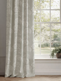Neutral / Grey Floral Linen Curtains - Erleen INV Greige Clay - White base fabric.