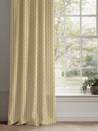 Yellow Patterned Linen Curtains - Fia Dijon - White base fabric.